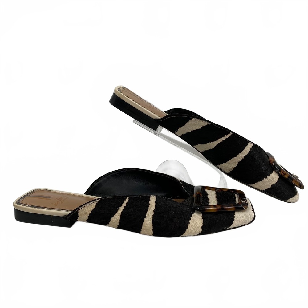 Sam Edelman Black Cream Animal Fur Buckle Mules | Women’s 8.5